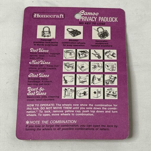 Rare Vintage Homecraft Cameo Combination Locks Stock No.680031 NOS - Picture 2 of 3